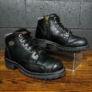 Harley-Davidson Women’s 9.5 Black Leather Side Zip Lace Up Moto Ankle Boots